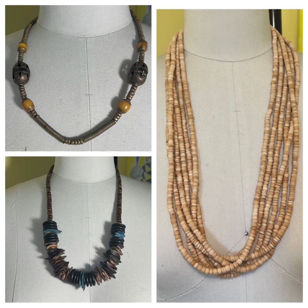 Bundle of 3 organic material vintage necklaces- bead collectors